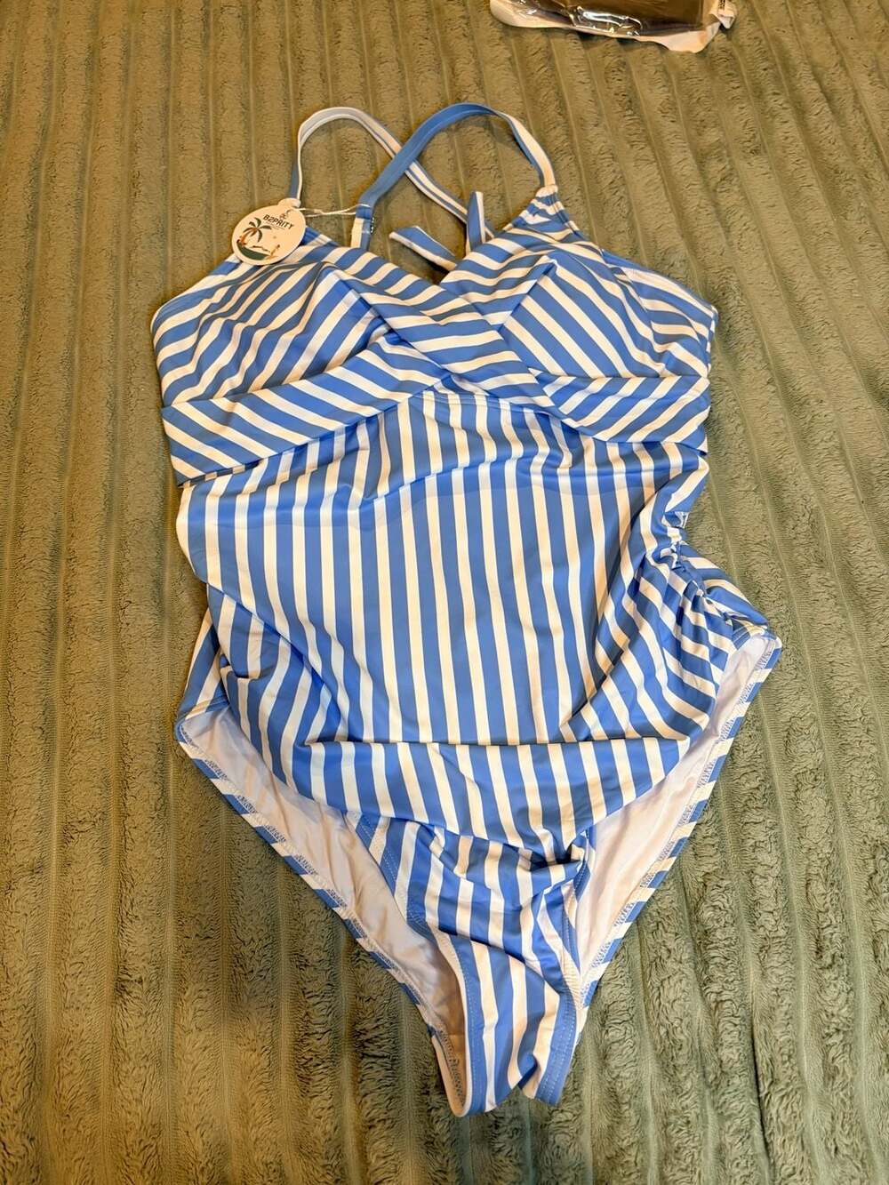 B2Prity Blue And White Striped One Piece Swimsuit Size 2XL